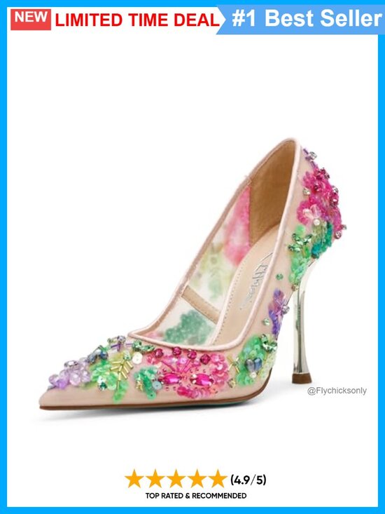 Shoes - Pointed Toe Mesh Stiletto Heel Pump Floral Evening Party Shoe